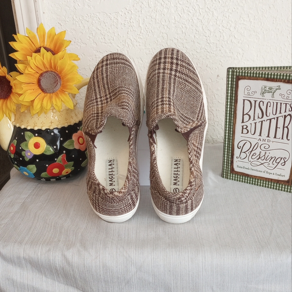 Brown Plaid Slip-On Sneakers